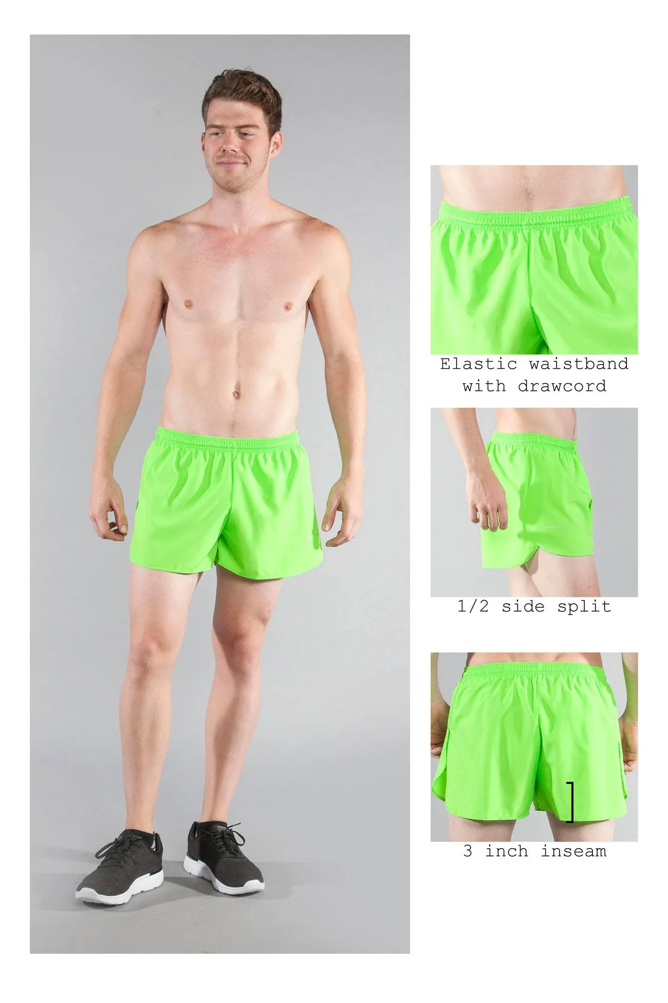 Men's 3" Half Split Trainer Shorts- Neon Lime