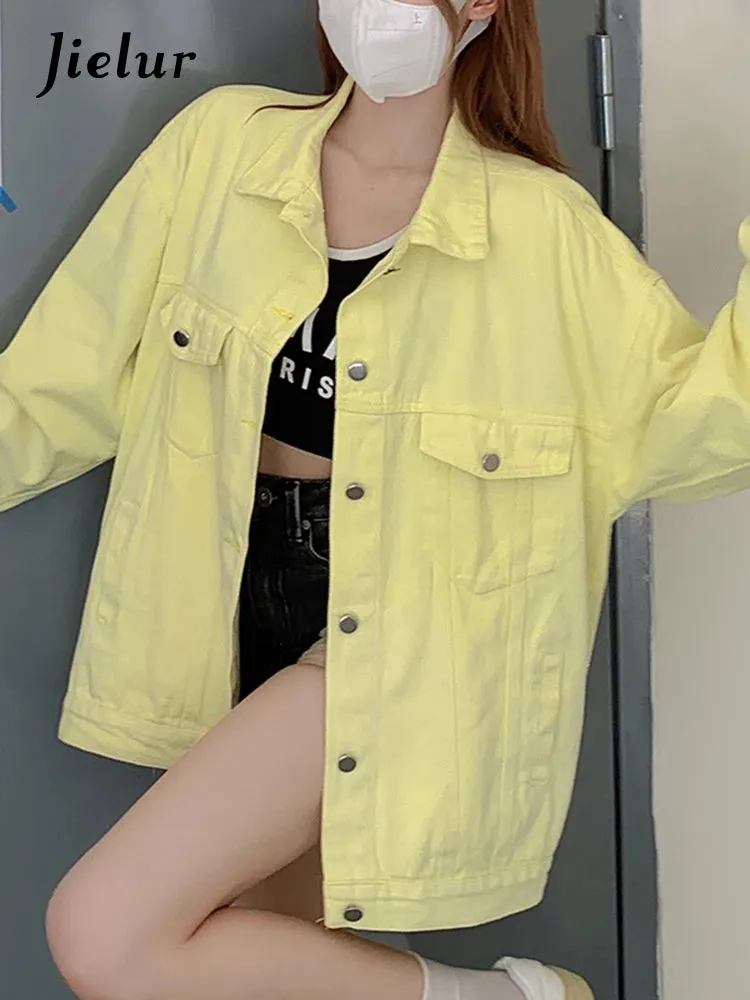 Pink Gradient Denim Coat Korean New Tie Dye Loose Long Sleeve Yellow Jacket Fashion Top Women's Coat Female Casual S-XL