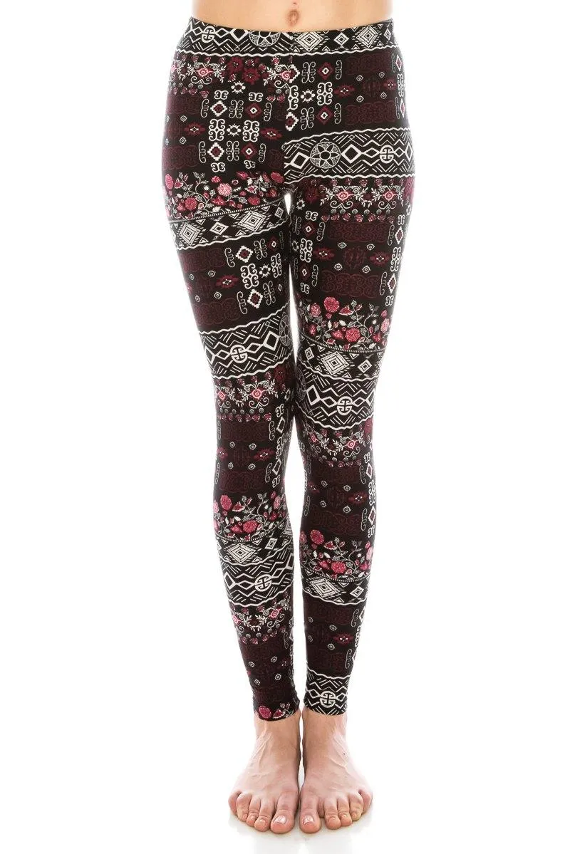 Print Pattern Leggings - Soft Stretch Peach Skin Leggings