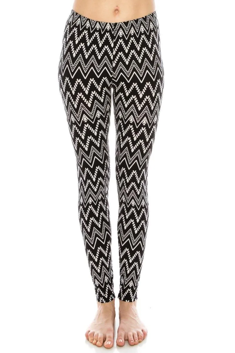 Print Pattern Leggings - Soft Stretch Peach Skin Leggings