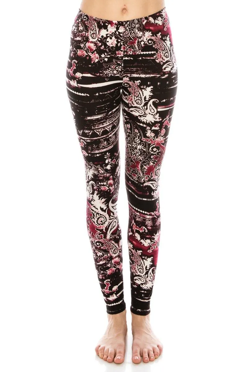 Print Pattern Leggings - Soft Stretch Peach Skin Leggings