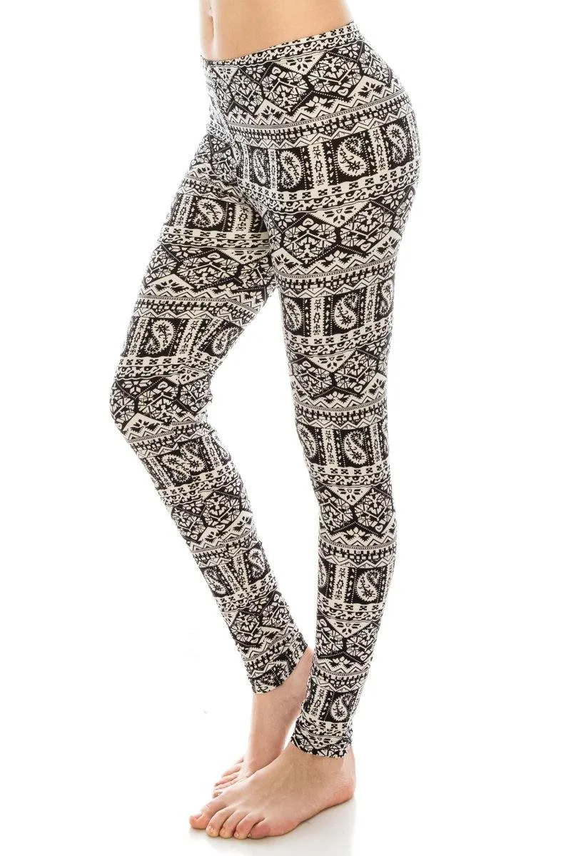 Print Pattern Leggings - Soft Stretch Peach Skin Leggings