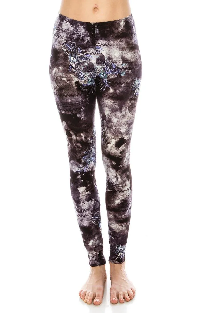 Print Pattern Leggings - Soft Stretch Peach Skin Leggings