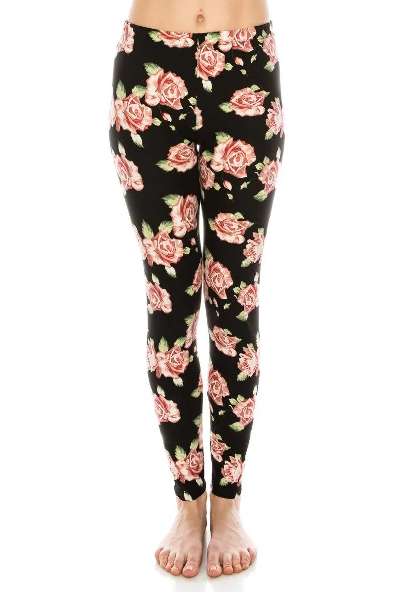 Print Pattern Leggings - Soft Stretch Peach Skin Leggings