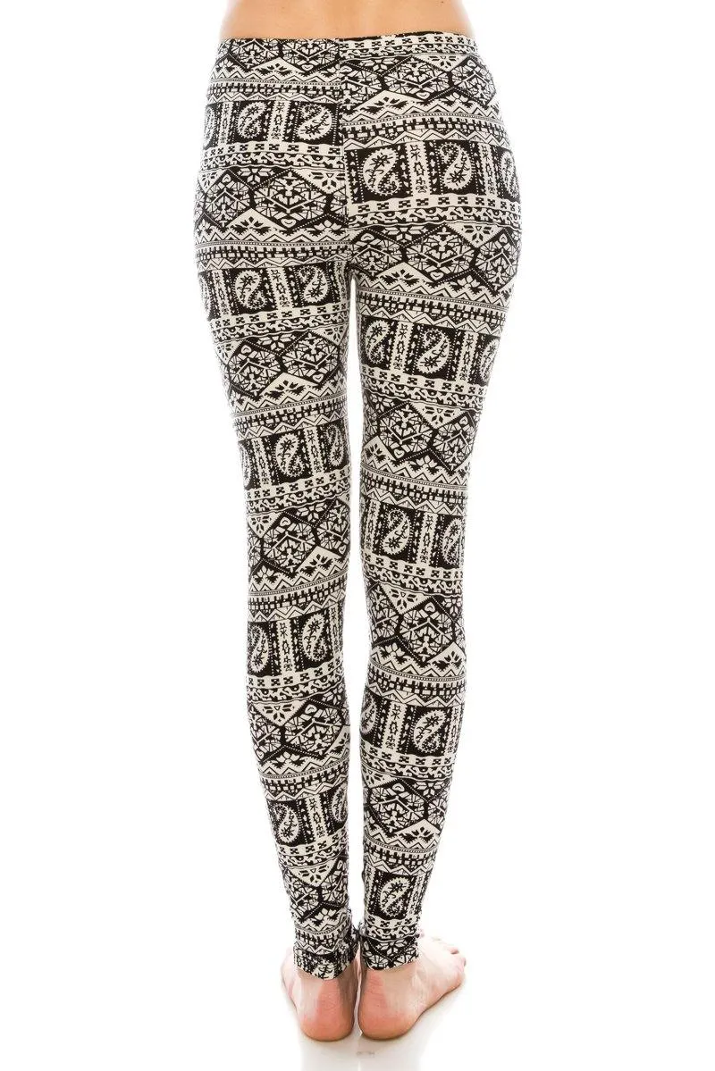 Print Pattern Leggings - Soft Stretch Peach Skin Leggings