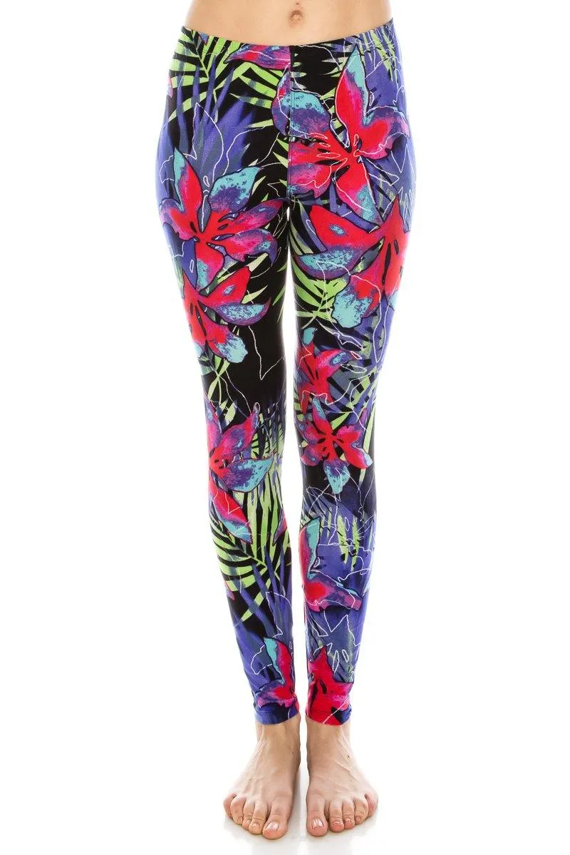 Print Pattern Leggings - Soft Stretch Peach Skin Leggings