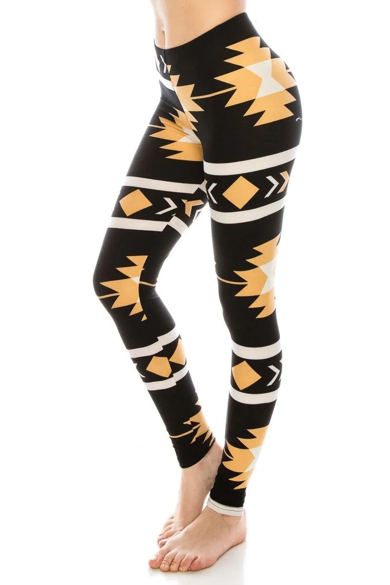 Print Pattern Leggings - Soft Stretch Peach Skin Leggings