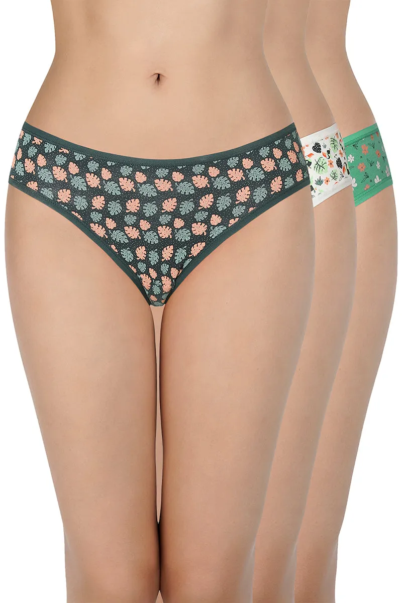 Printed Low Rise Assorted Bikini Panties (Pack of 3 Colors & Prints May Vary)