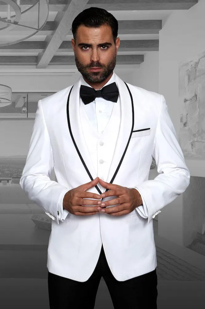 "Genova" White 1-Button Shawl Tuxedo (4-Piece Set)