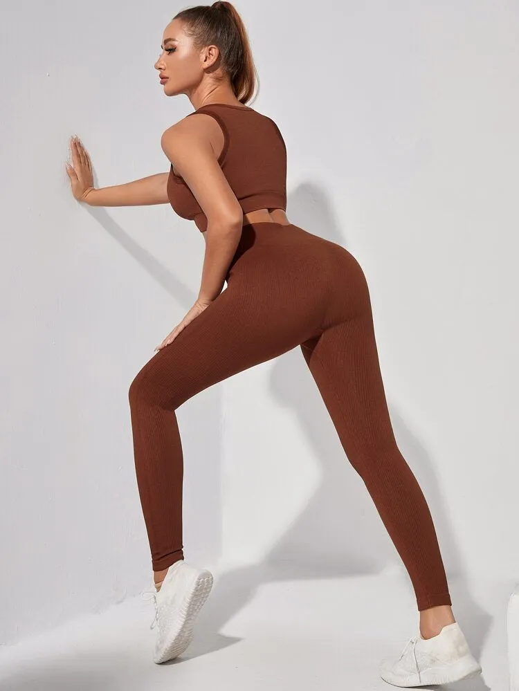 Ribbed Leggings-Brown