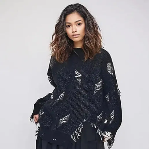 Ripped Sweater with Distressed Design