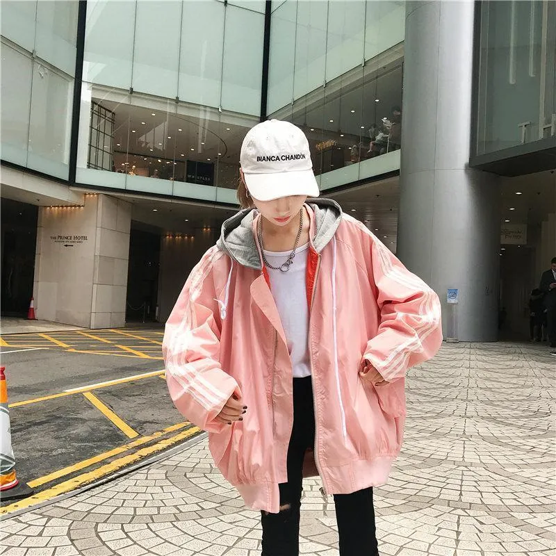 Sale Rain Protective Sportish Lines Hood Pink Black Jacket