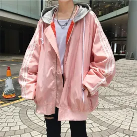 Sale Rain Protective Sportish Lines Hood Pink Black Jacket