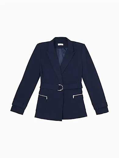 Solid Peak Lapel Belted Jacket