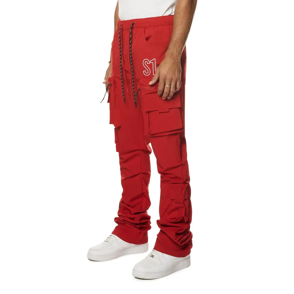 Utility Cargo Stacked Windbreaker Pants - Red