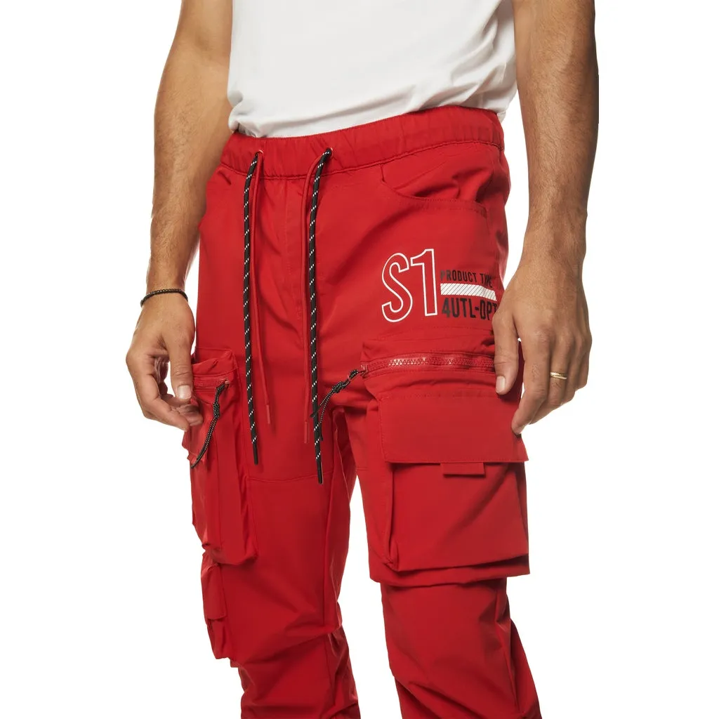 Utility Cargo Stacked Windbreaker Pants - Red