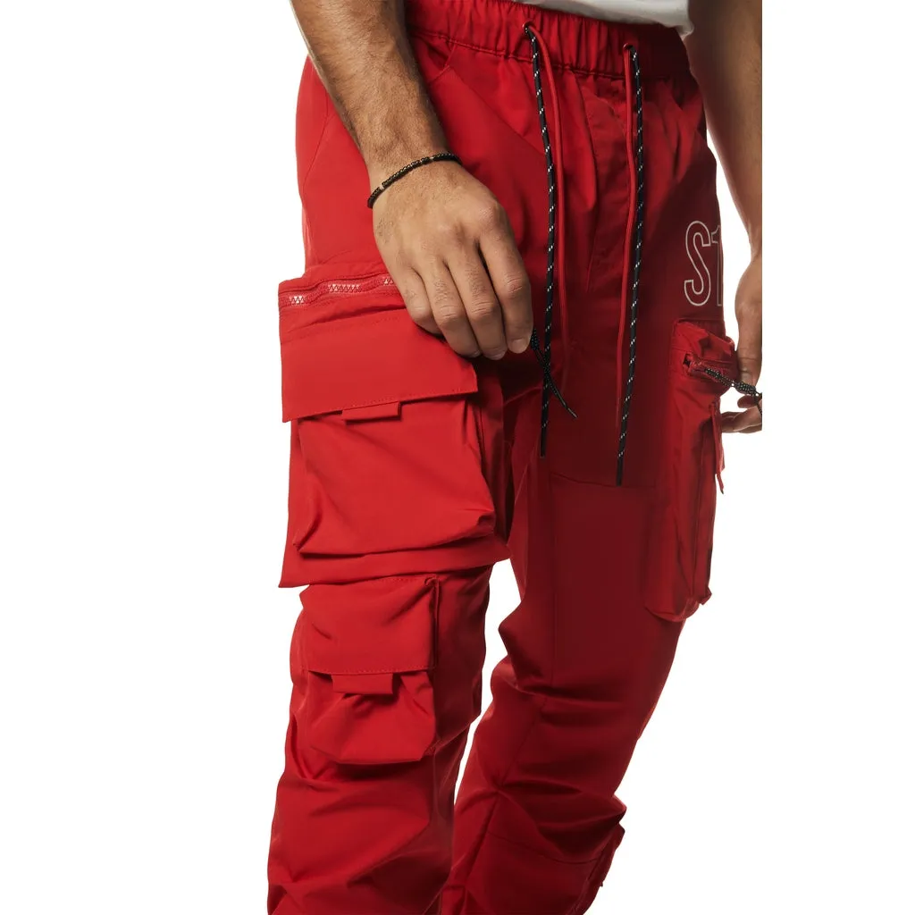 Utility Cargo Stacked Windbreaker Pants - Red