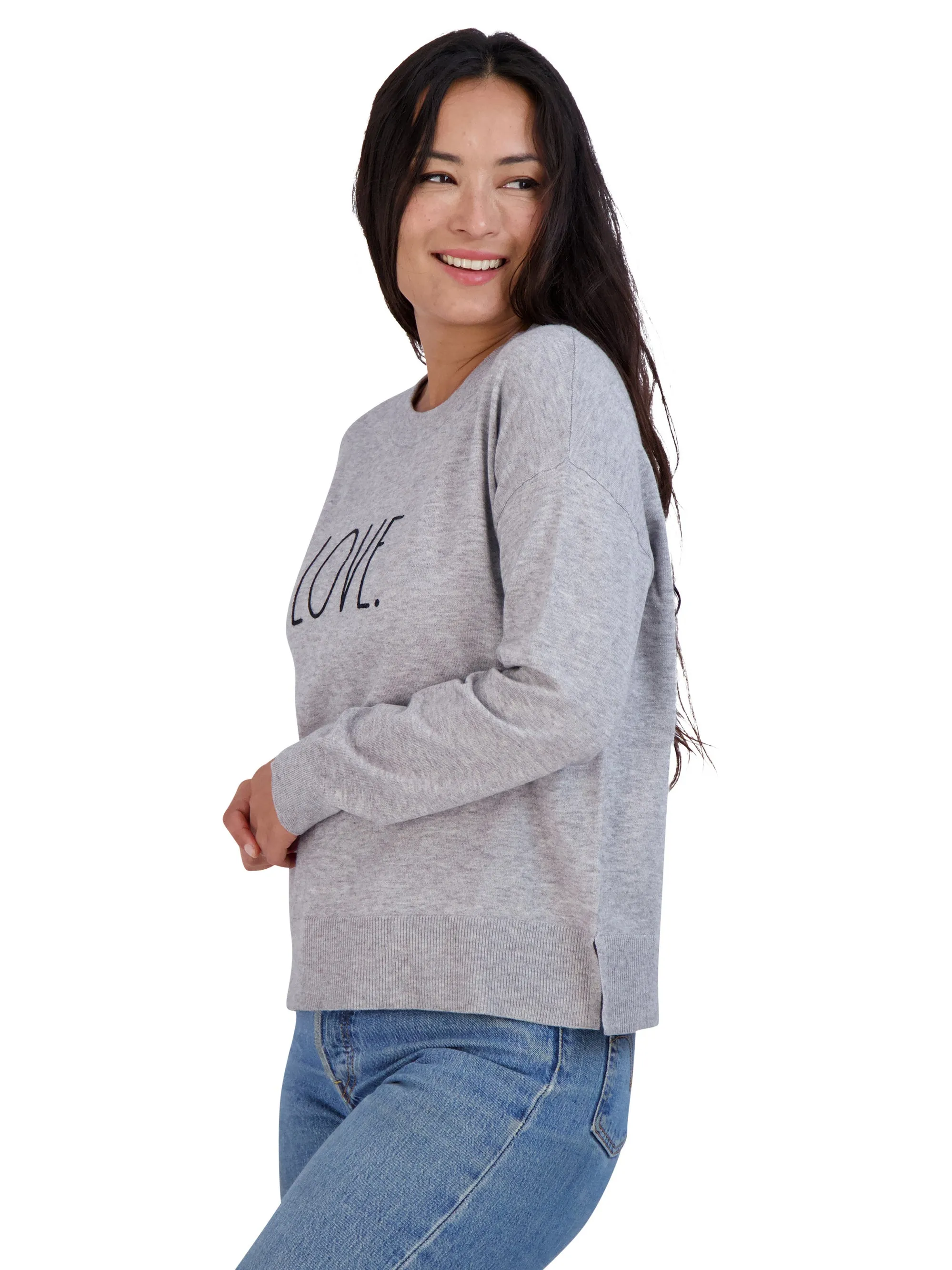 Women's Embroidered "LOVE" Knit Gray Sweater