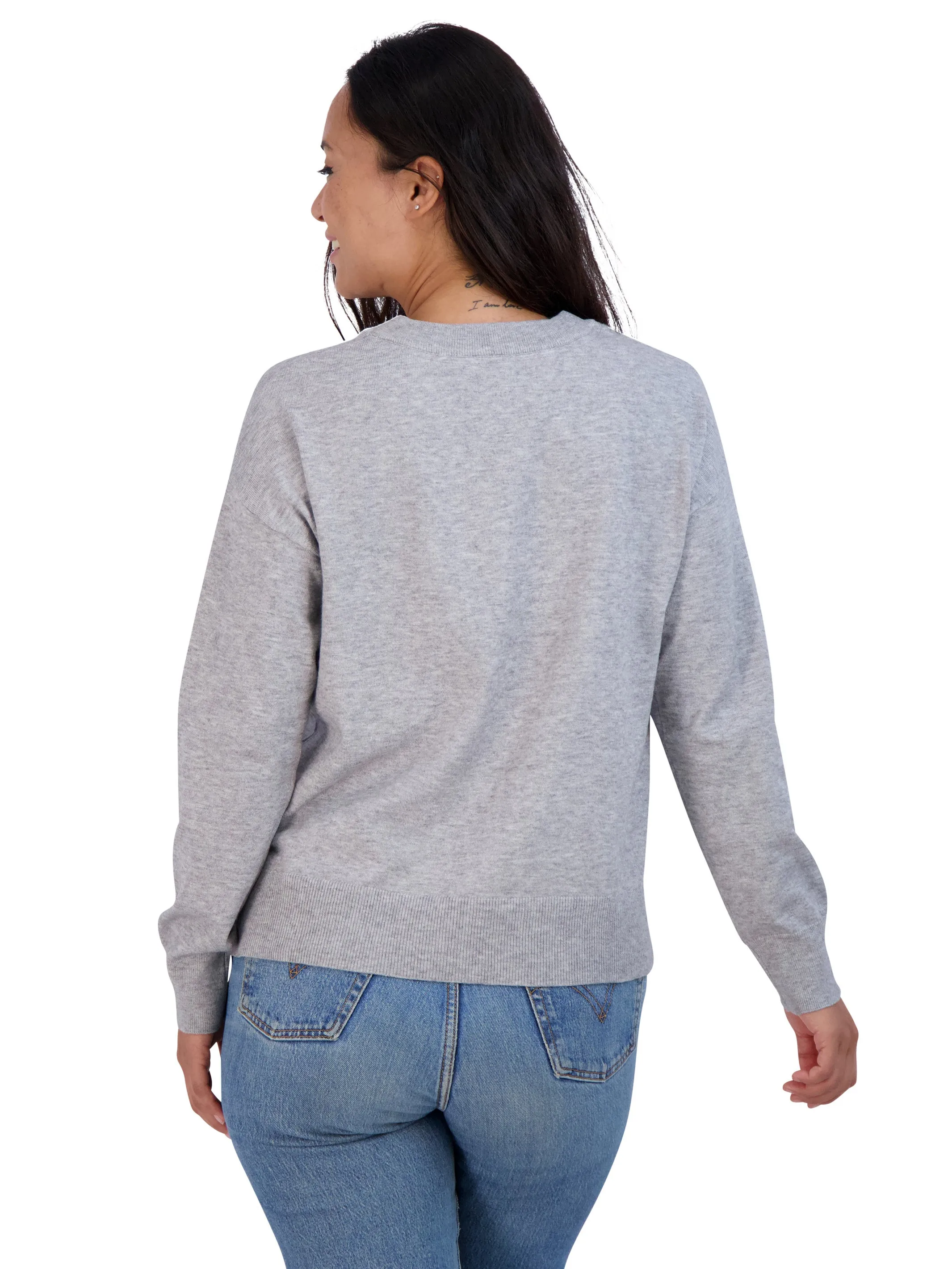 Women's Embroidered "LOVE" Knit Gray Sweater