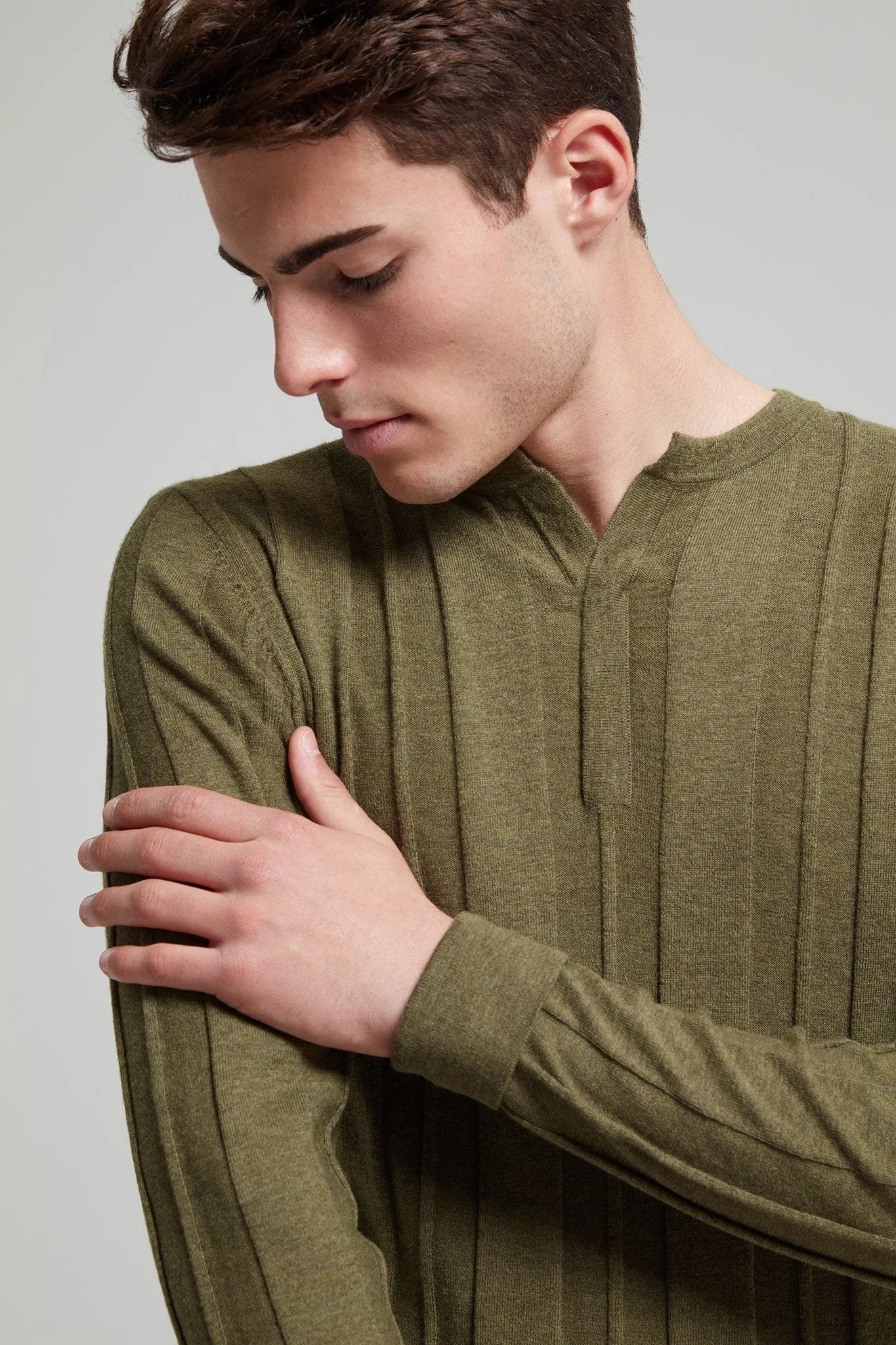 Wool-Cotton Blend Ribbed Sweater