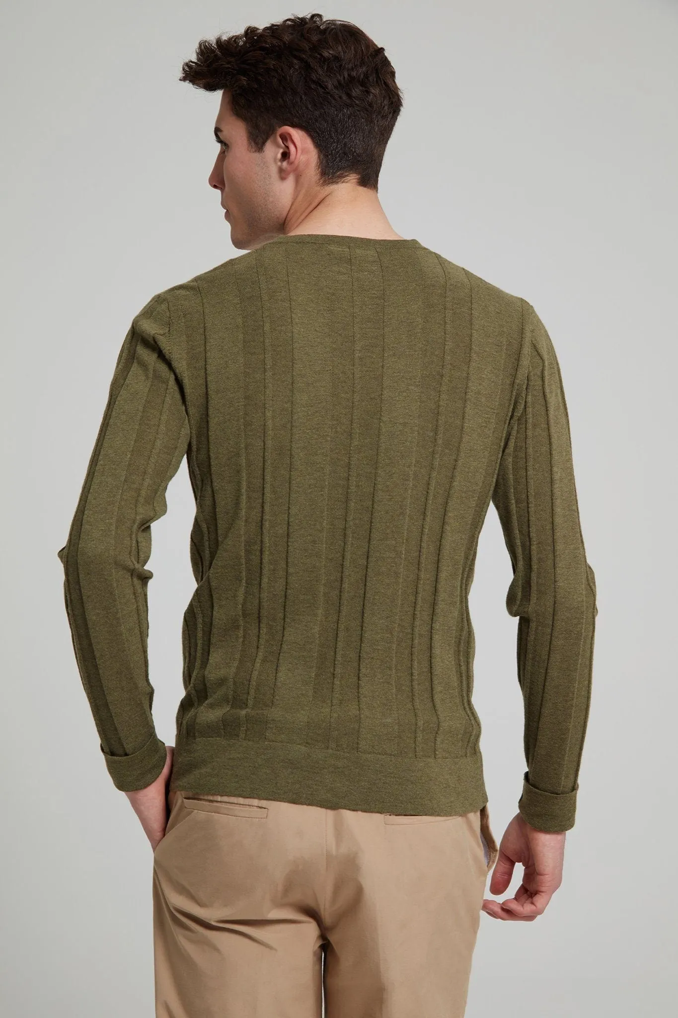 Wool-Cotton Blend Ribbed Sweater