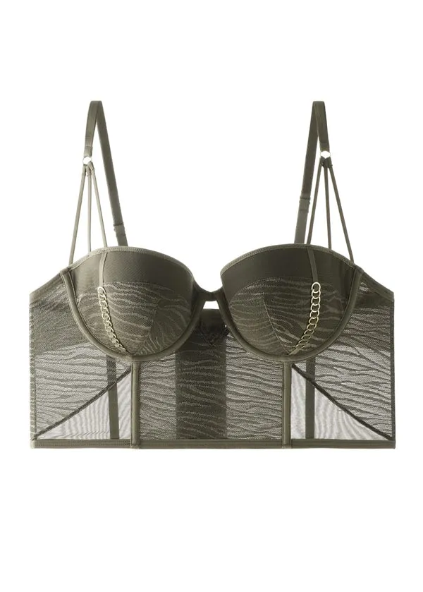 YOKO Zebra Mesh Corset Long Balconette Demi Bra